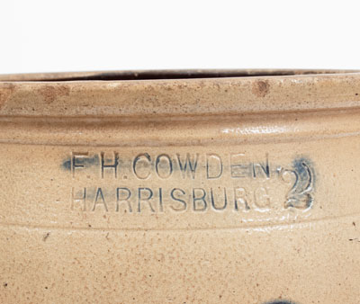 Lot of Two: I. SEYMOUR / TROY Peacock Crock, F. H. COWDEN / HARRISBURG, PA Stoneware Jar