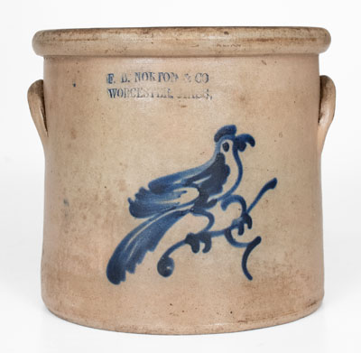 F. B. NORTON & CO. / WORCESTER, MASS. Stoneware Crock w/ Cobalt Bird Decoration