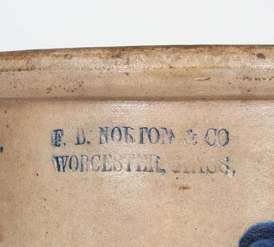 F. B. NORTON & CO. / WORCESTER, MASS. Stoneware Crock w/ Cobalt Bird Decoration