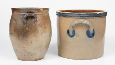 Lot of Two: Stoneware Jars incl. N. CLARK / ATHENS, NY w/ Coggled Rim