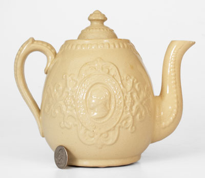 Scarce J. E. JEFFORDS & CO. / PHILA. Molded Yellowware Teapot, c1870s