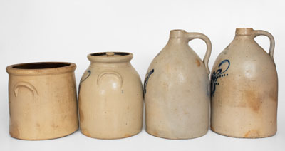Lot of Four: FORT EDWARD, NY Stoneware Crocks and Jugs w/ Floral Decoration