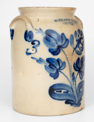 N. CLARK & CO. / LYONS, New York 3 Gal. Stoneware Jar wi/ Elaborate Floral Decoration