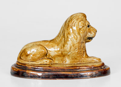 Small-Sized Stoneware Reclining Lion Figure, Mogadore, Ohio, late 19th century