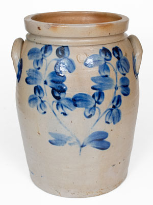 6 Gal. Baltimore, MD Stoneware Jar w/ Elaborate Clover Decoration, circa 1860