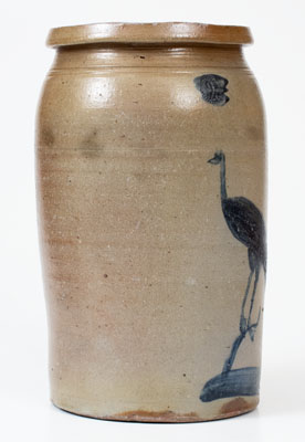 Rare Morgantown, WV Stoneware Jar with Cobalt Crane Decoration, attrib. David Greenland Thompson
