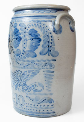 Outstanding 10 Gal. STAR POTTERY Stoneware Jar w/ Stenciled Eagle and Profuse Floral Decoration, Greensboro, PA