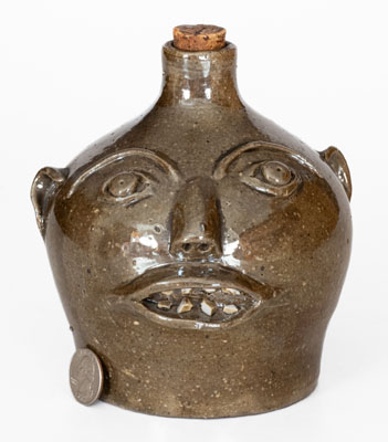 Exceptional BROWN POTTERY Albany-Slip-Glazed Stoneware Face Jug, Arden, NC, c1930