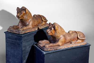 Monumental Pair of Sewer Tile Lion Statues, late 19th century, probably Ohio