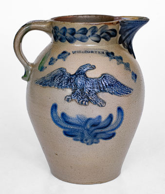Exceedingly Rare and Important WM. PORTER, Pleasantville, PA Stoneware Pitcher w/ Federal Eagle Motifs
