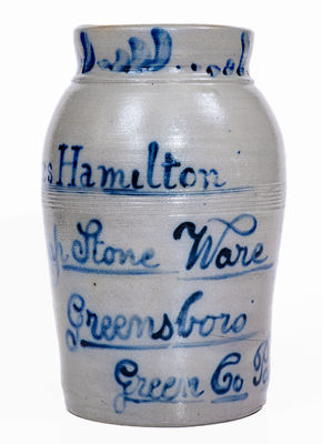 Extremely Rare and Important James Hamilton / Cheap Stoneware / Greensboro / Green Co / Pa Jar