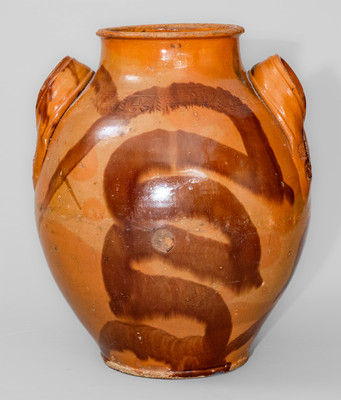 Exceedingly Rare and Important Greene County, Tennessee Redware Jar w/ Snake Motif, attrib. C. A. Haun
