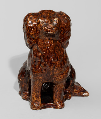 Rare Galena, Illinois Manganese-Glazed Redware Spaniel