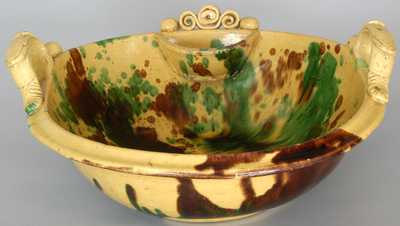 Shenandoah Valley Multi-Glaze Redware Washbowl, S. Bell & Sons